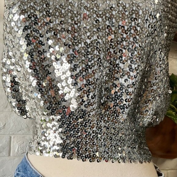 Vintage 1970s Disco Metallic Silver Sequin Tube Top - Picture 6 of 11